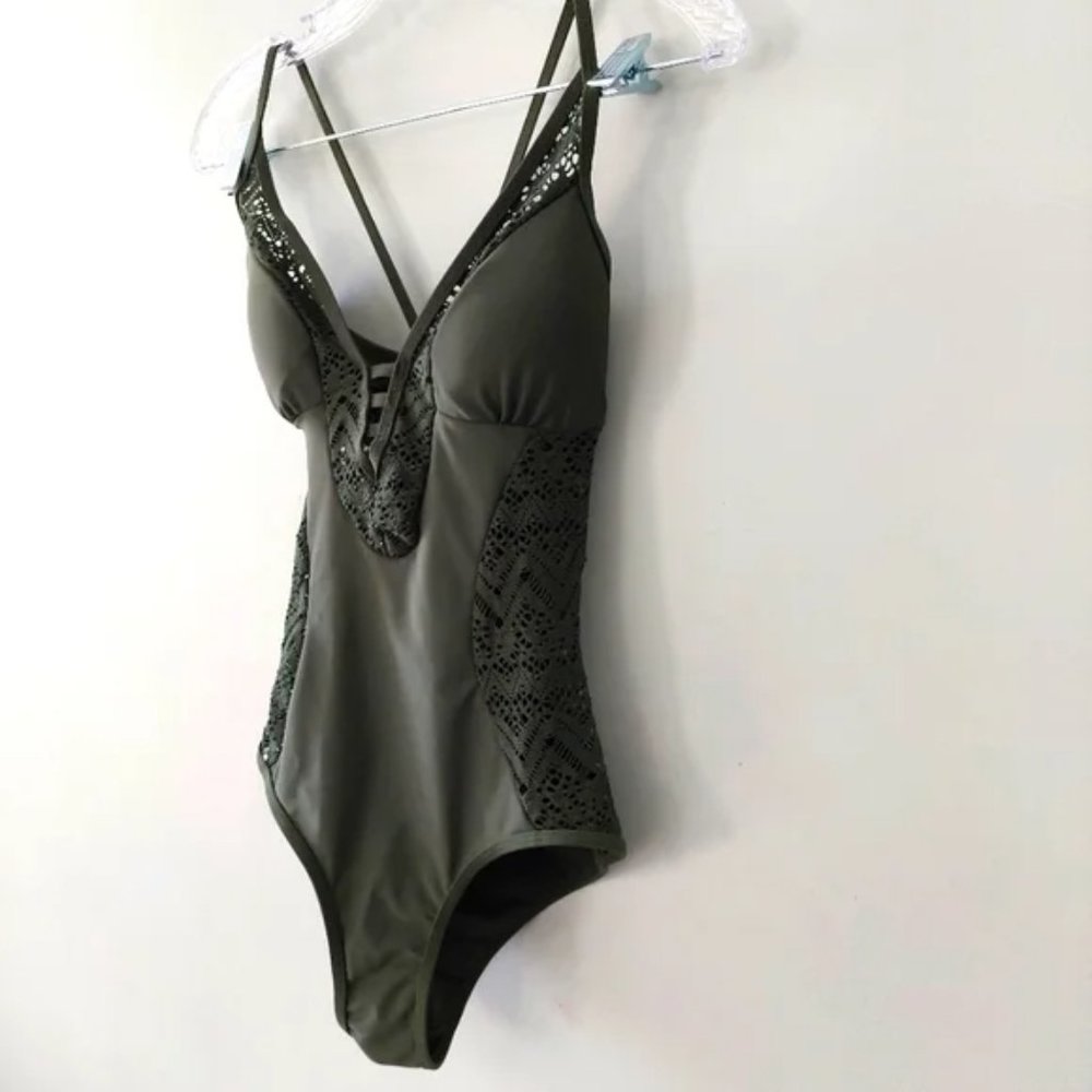 TiniBikini One-piece Swimsuit Small green crochet adjustable